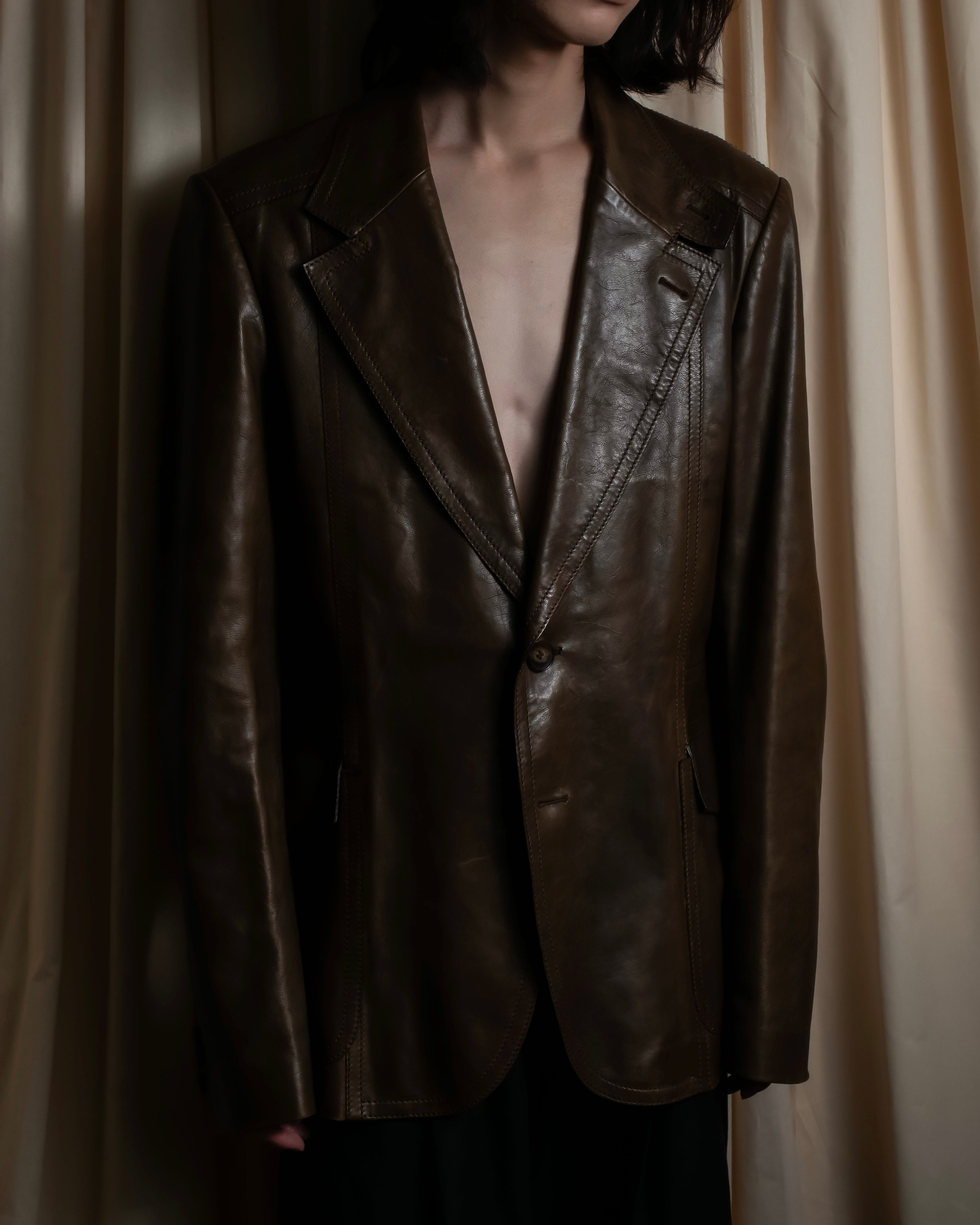 "GUCCI" Oversized calf leather tailored jacket