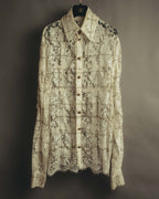 -SPECIAL- "CHANEL" 10's-20's Embellished floral lace and pearl check oversized shirt