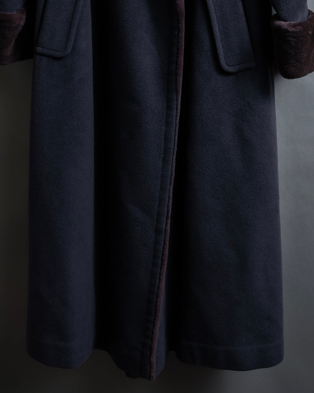 "Junko Yamamoto" Fur-trimmed design long cashmere blend coat