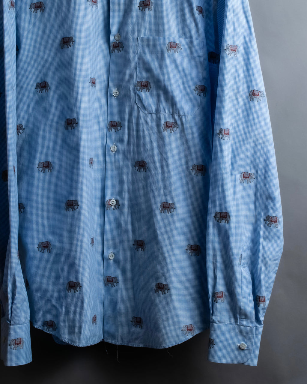 "GUCCI" Michele period elephant pattern sax blue color shirt