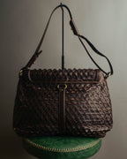 -SPECIAL- “Salvatore Ferragamo” 00’s-10’s Leather scale appliqué gancini shoulder bag