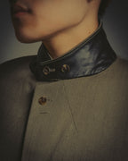 -SPECIAL- "Hermès" 80's-00's Leather collar tailored blazer