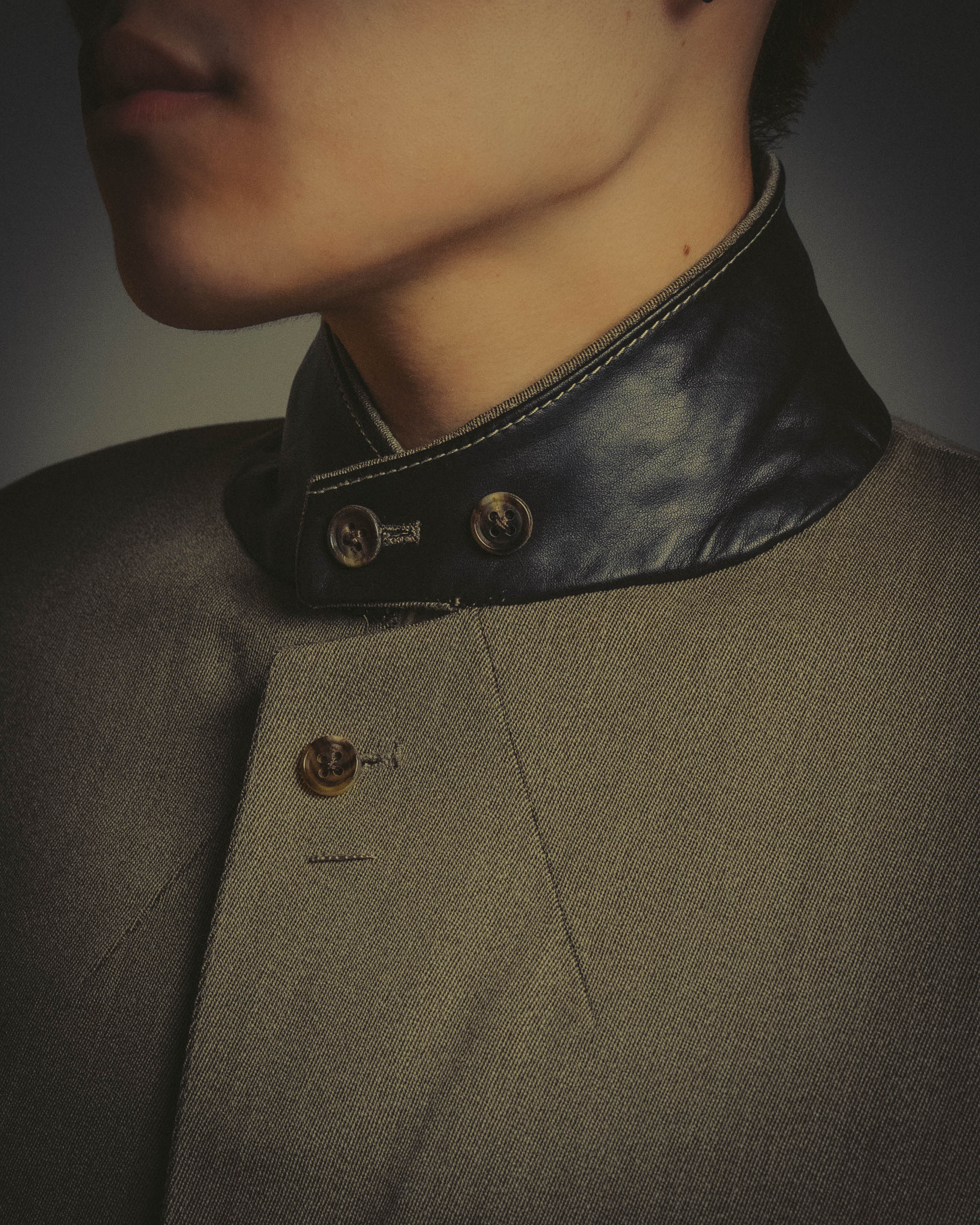 -SPECIAL- "Hermès" 80's-00's Leather collar tailored blazer