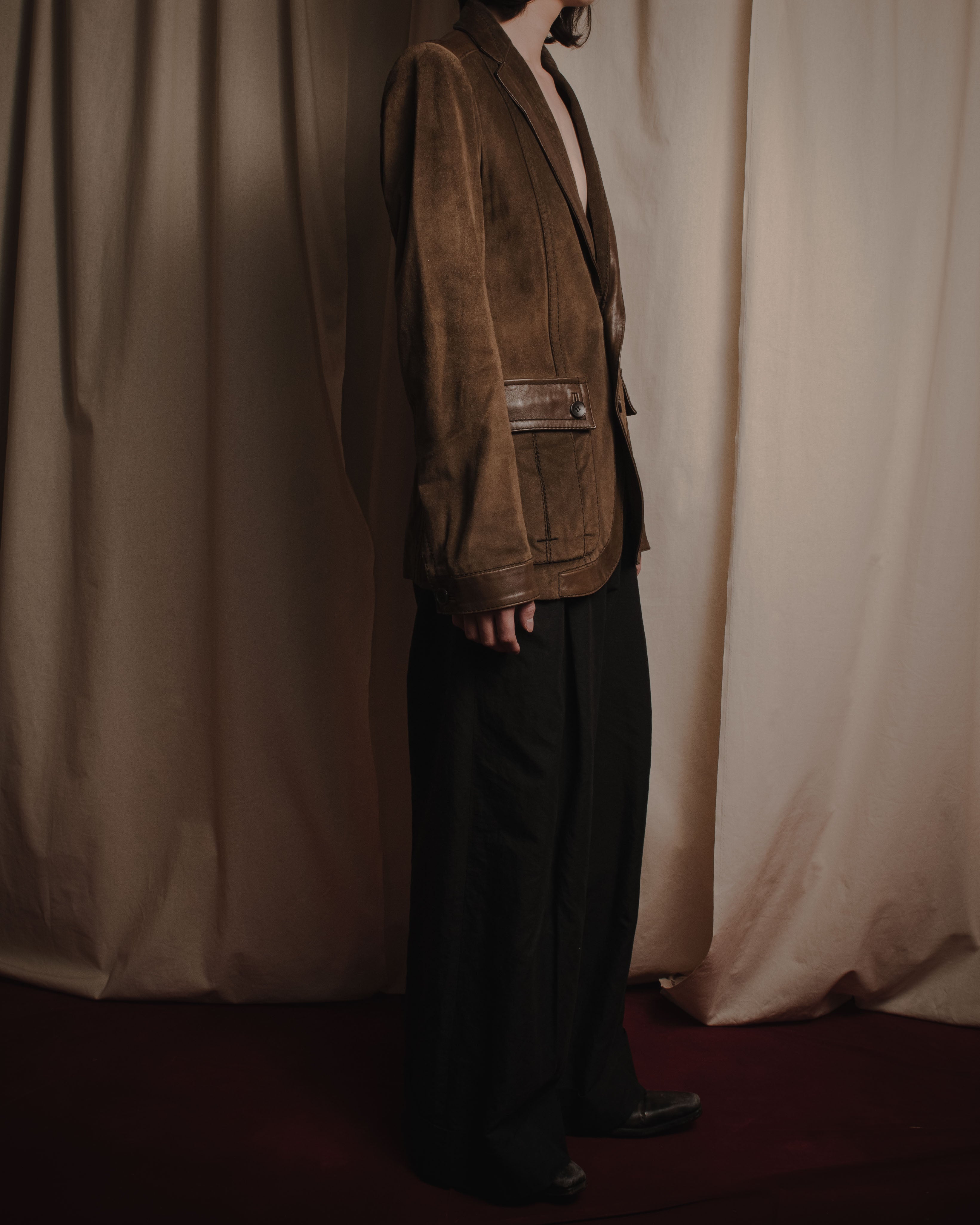 "GUCCI"Mid 2000s suede & smooth leather combination tailored jacket