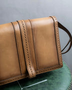 "GUCCI" Duilio brogue brown leather shoulder bag