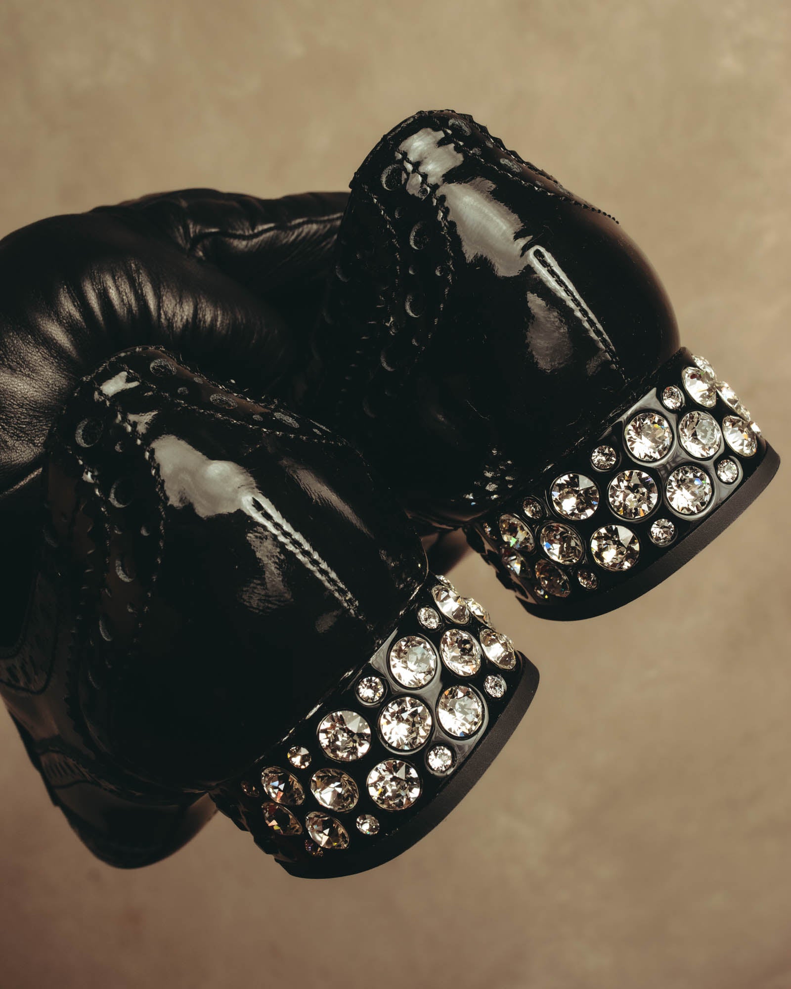 -SPECIAL- “Miu Miu” 2010’s Crystal embellished heel patent leather brogue shoes