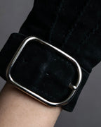 "HERMES" Silver buckle design suede leather gloves