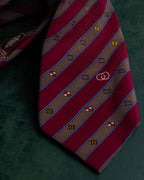 "GUCCI" Burgundy color diagonal stripe silk neck tie