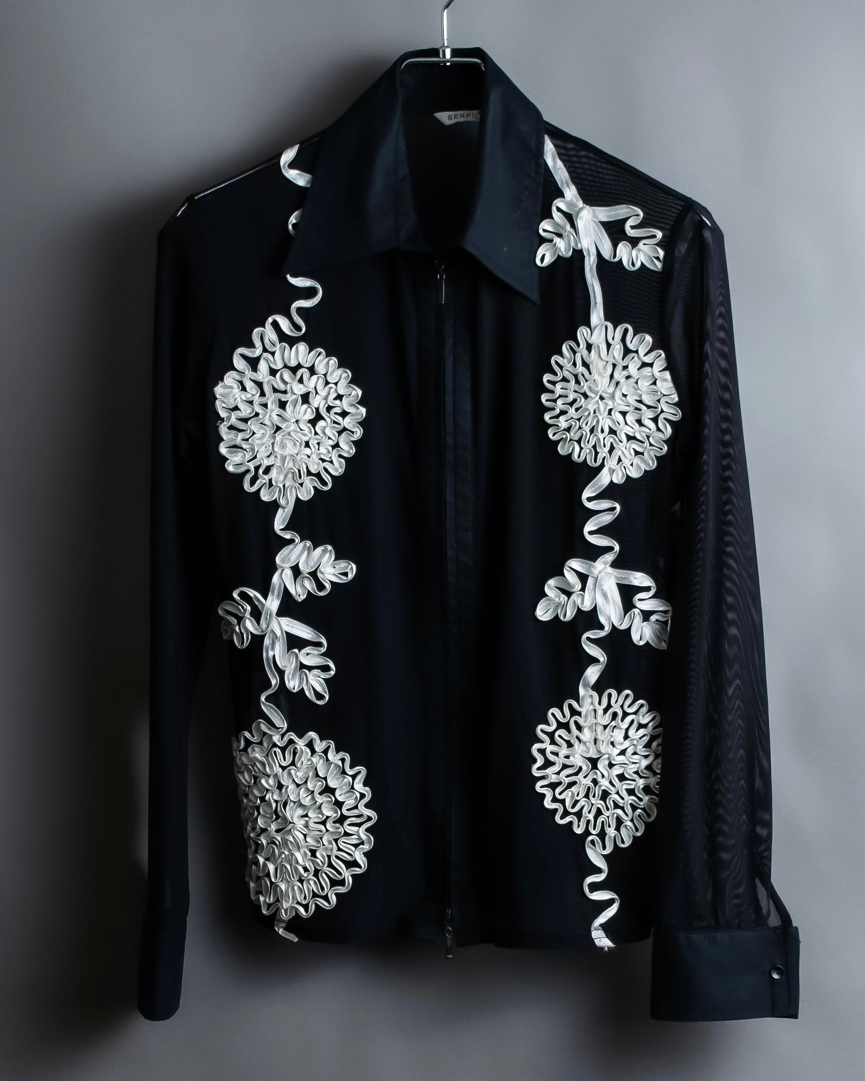 Vintage double zip ribbon flower design sheer jacket – MOOD