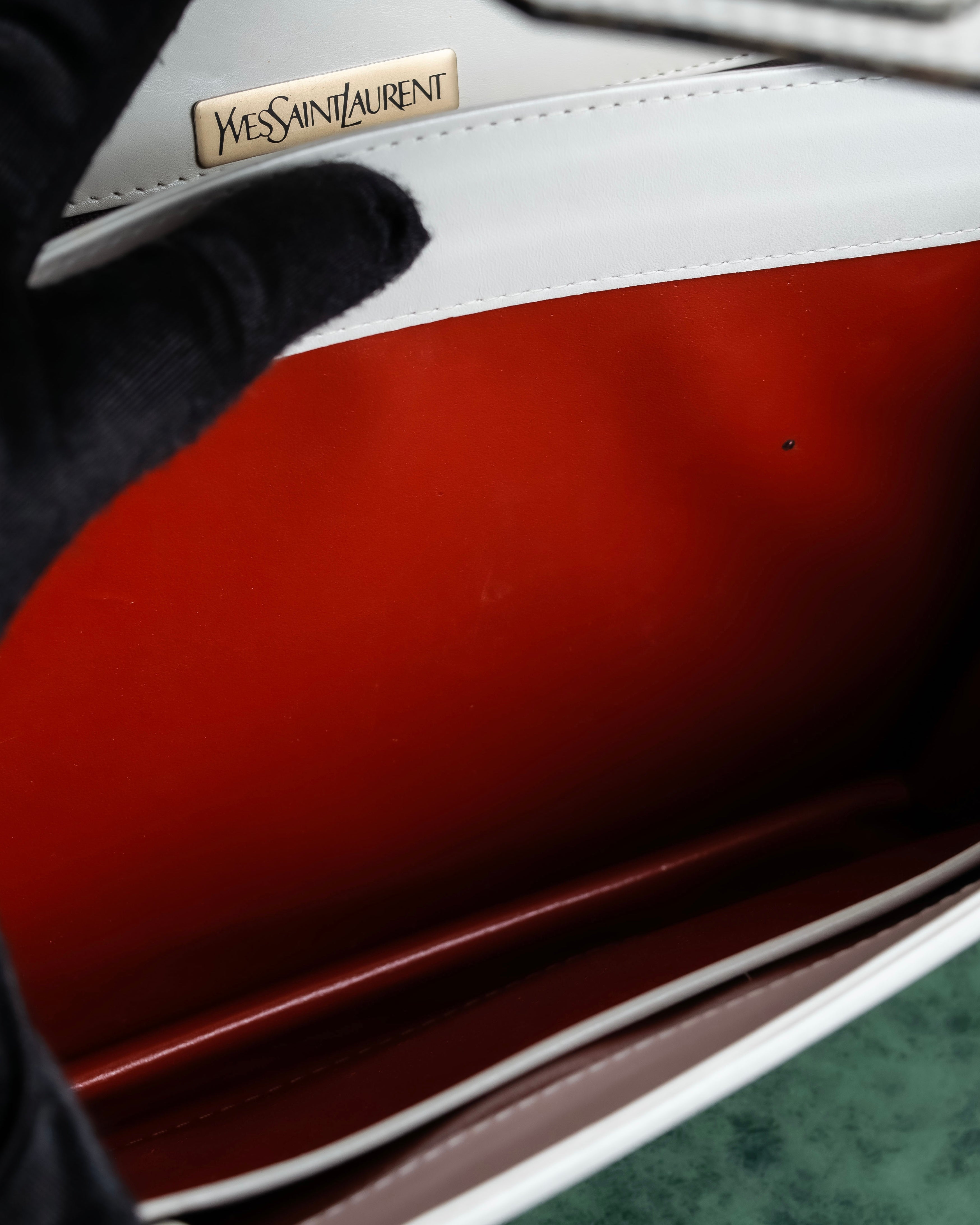 "YVES SAINT LAURENT" Large tab detail white leather shoulder bag