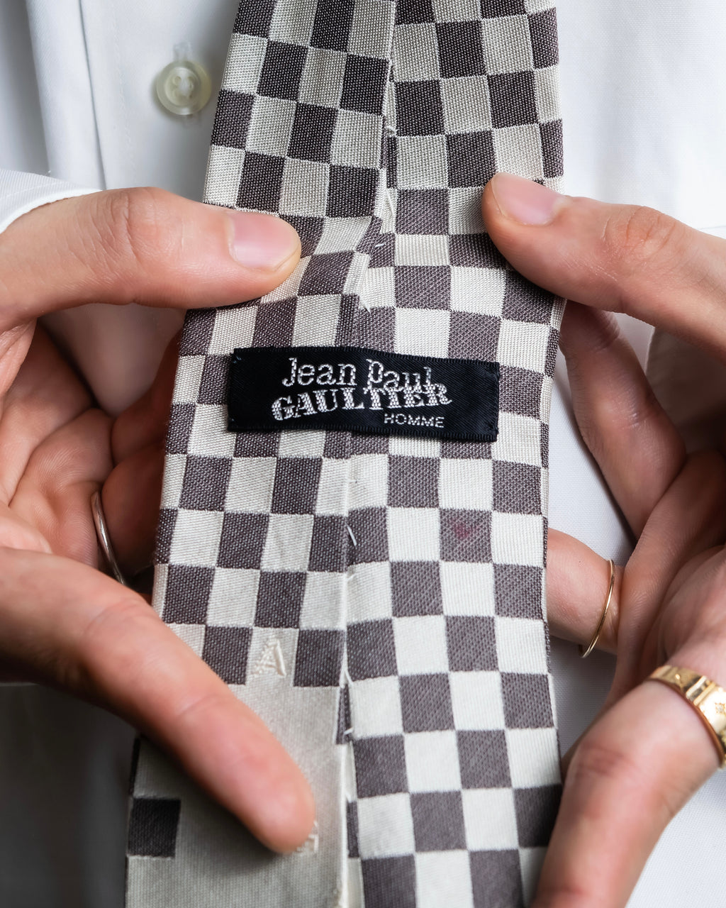 "JEAN PAUL GAULTIER" Check pattern anagram logo engraved square tie