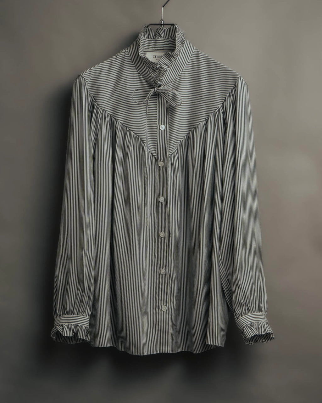 -SPECIAL- “CELINE” 2018’s silk striped ruffle bow blouse