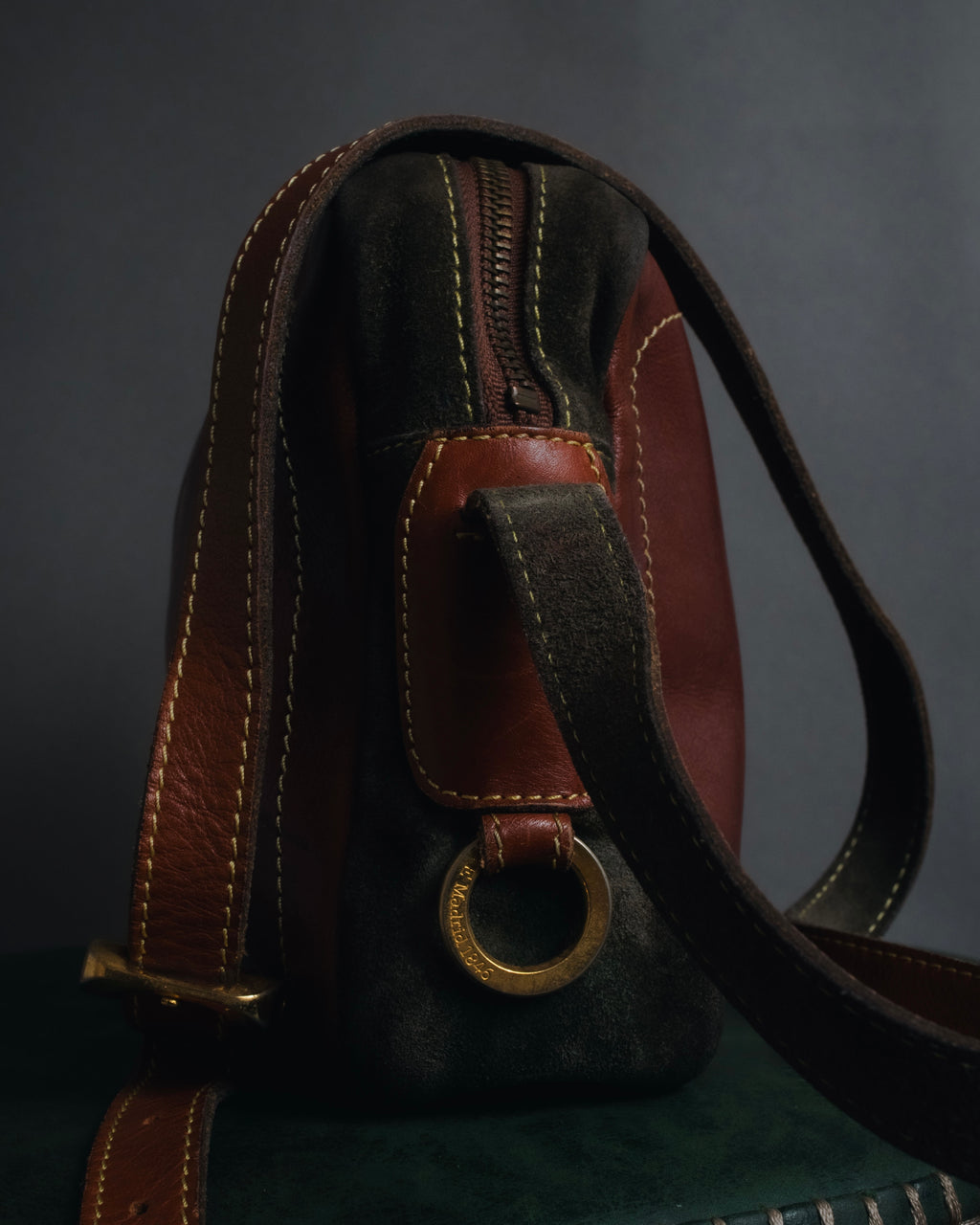 "LOEWE" 80’s bicolor nappa leather and suede shoulder bag