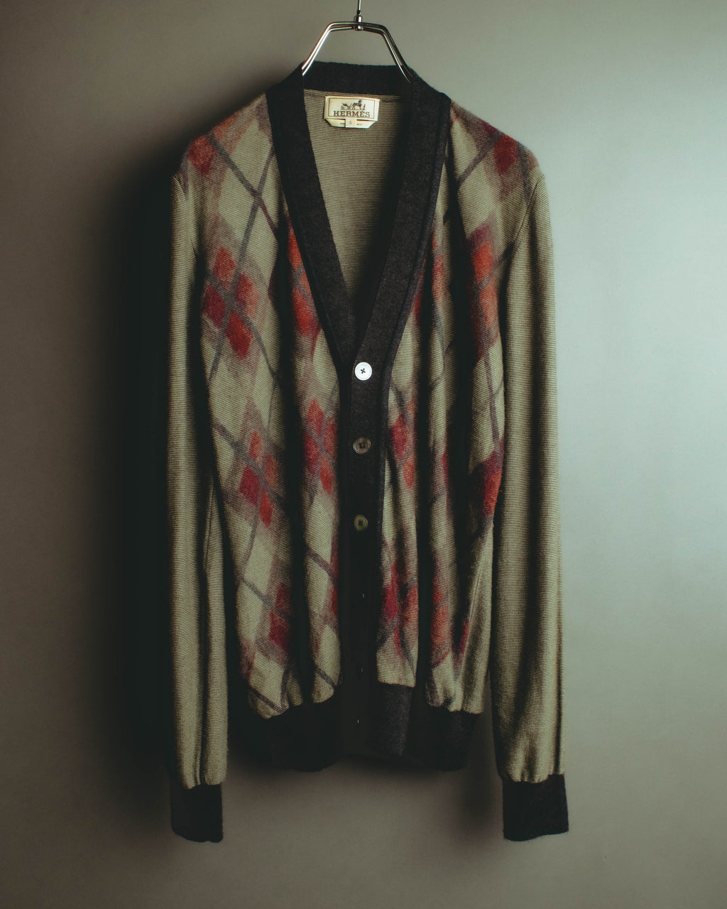 –SPECIAL– "Hermès" 90's-00's Plaid cashmere cardigan