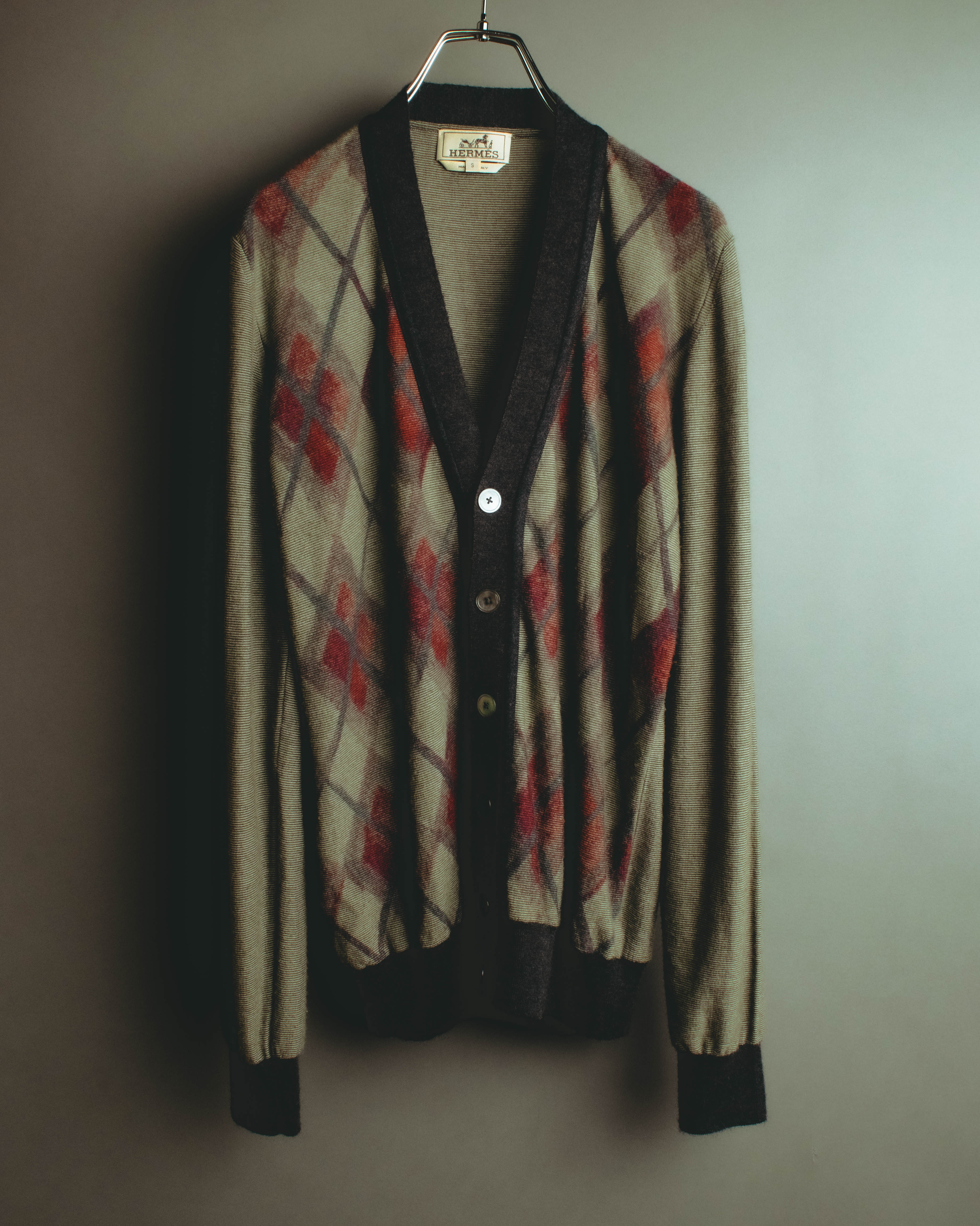 –SPECIAL– "Hermès" 90's-00's Plaid cashmere cardigan