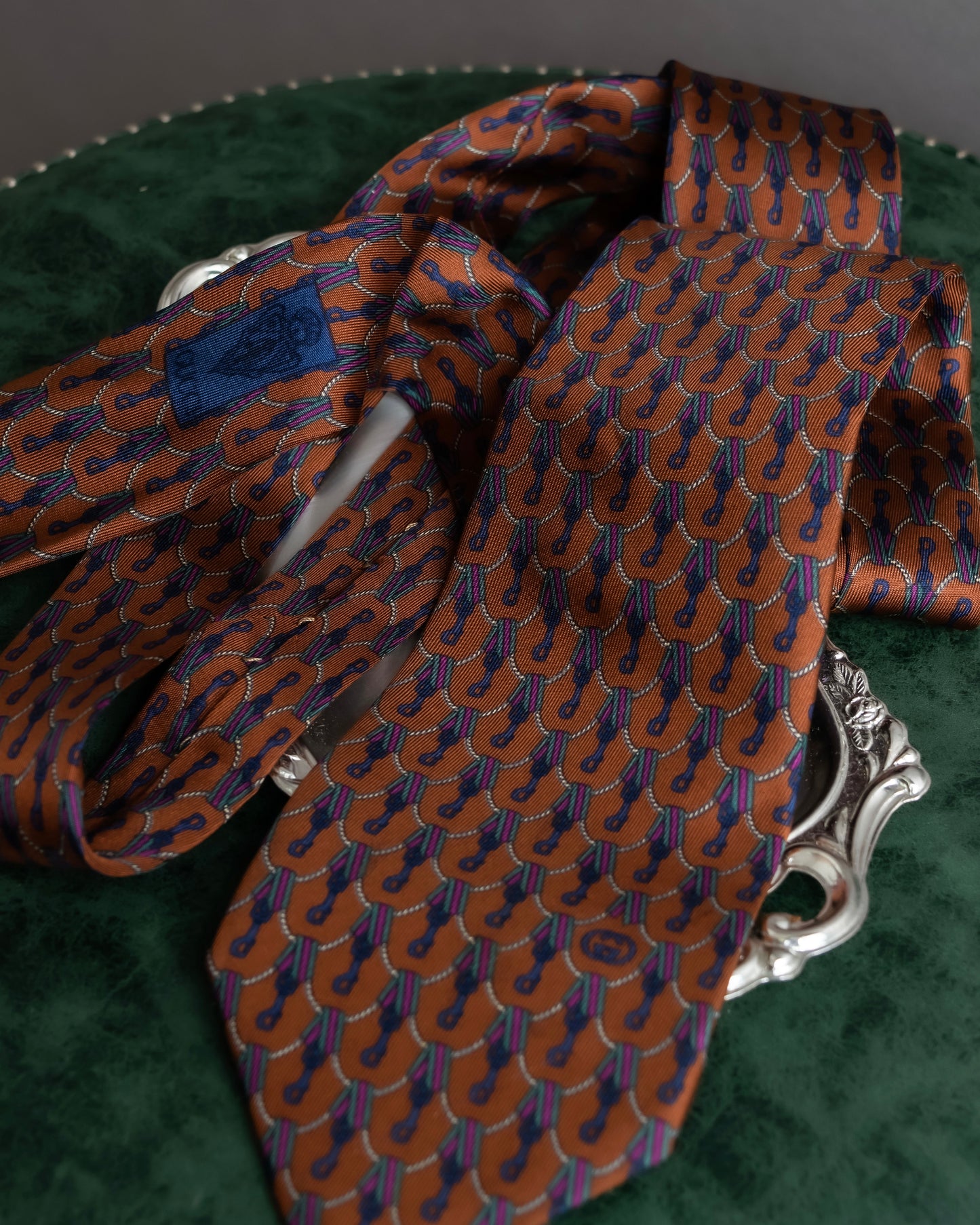 "GUCCI" Horsebit & GG pattern silk neck tie