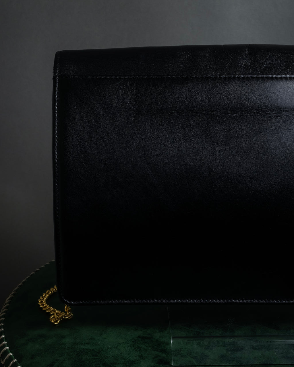 "Christian Dior" 70's-80's Radial drape design gold chain leather shoulder bag