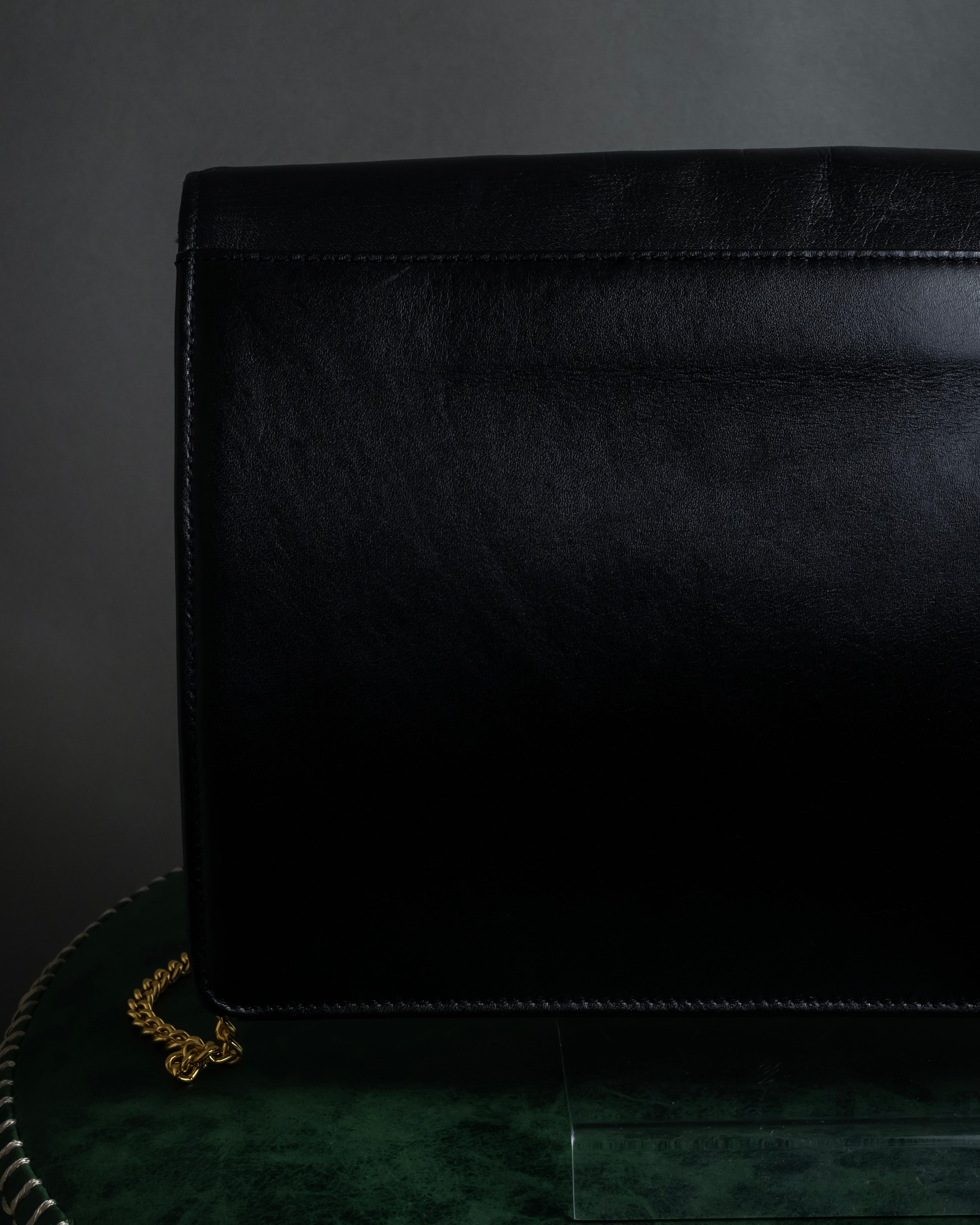 "Christian Dior" 70's-80's Radial drape design gold chain leather shoulder bag