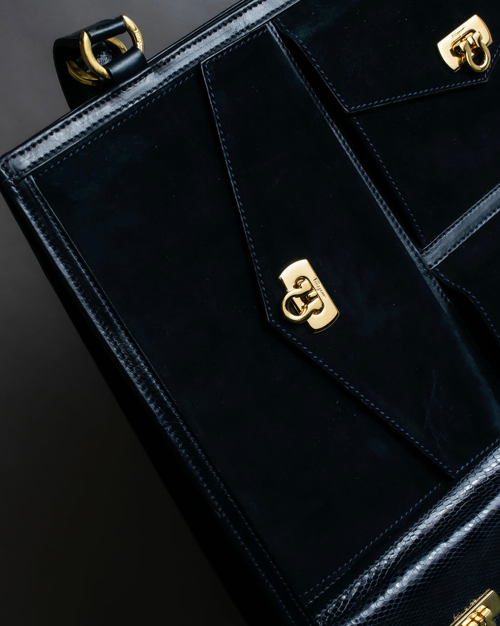 "Salvatore Ferragamo" Pocket detail leather combination tote bag