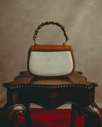 -SPECIAL- “GUCCI” 90’s-00’s Bamboo handle canvas panel top handle bag
