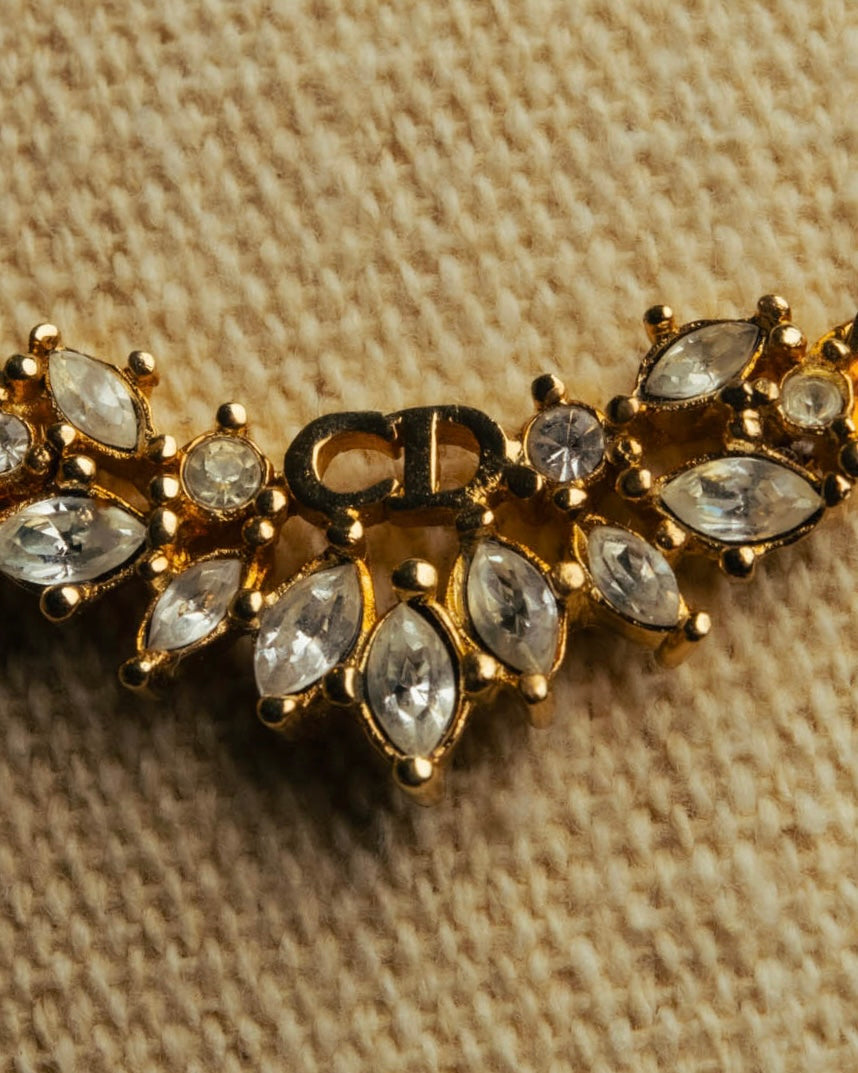 "Christian Dior" 80's-90's Rhinestone logo necklace