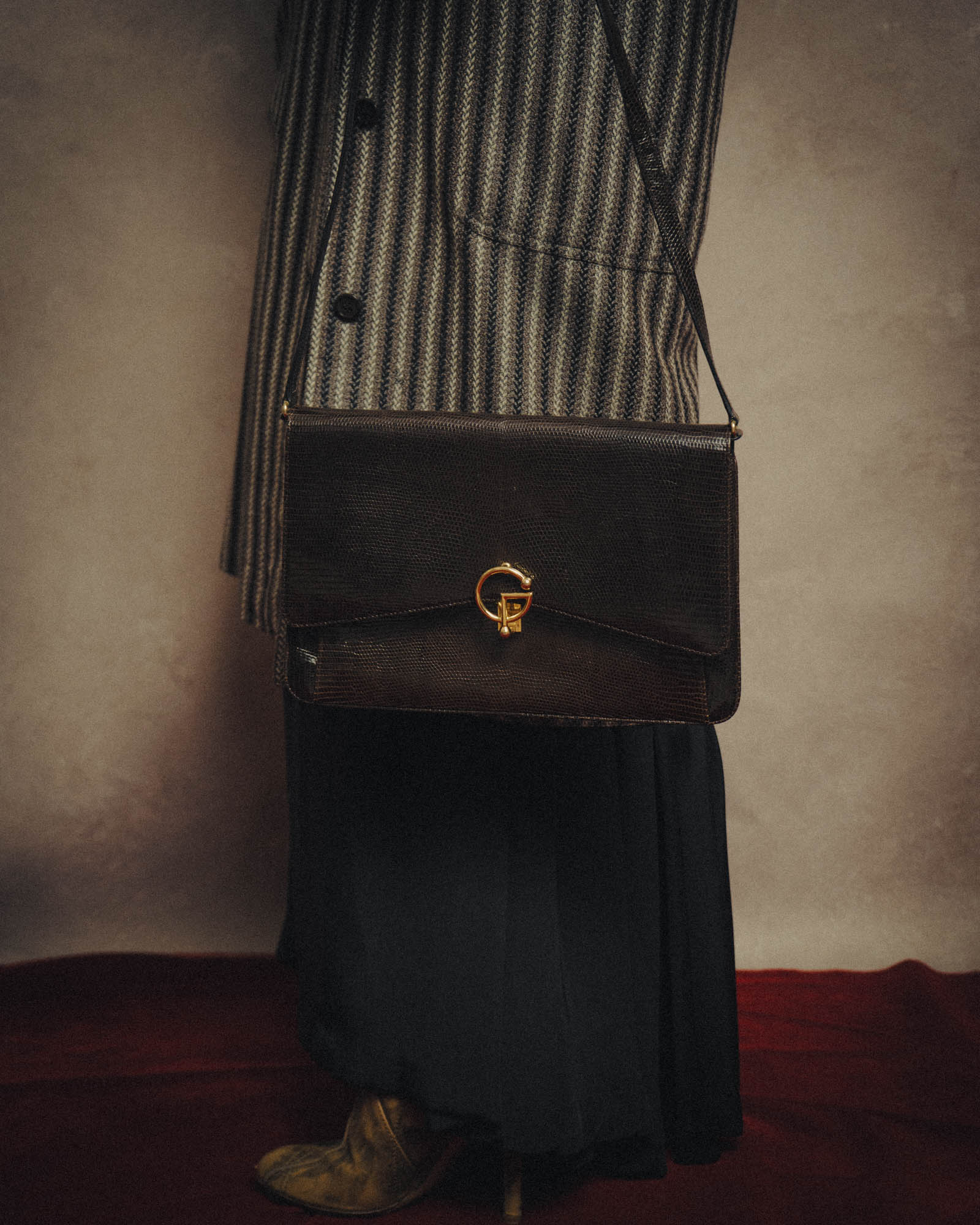 -SPECIAL- “GUCCI” 70’s-80’s lizard embossed flap shoulder bag