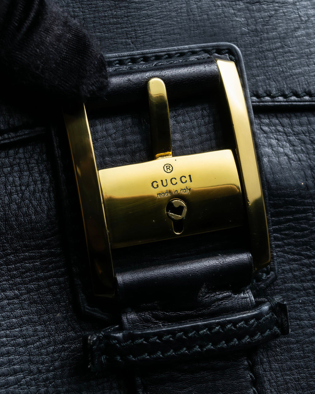 "GUCCI" Double flap design grained leather one-handle bag