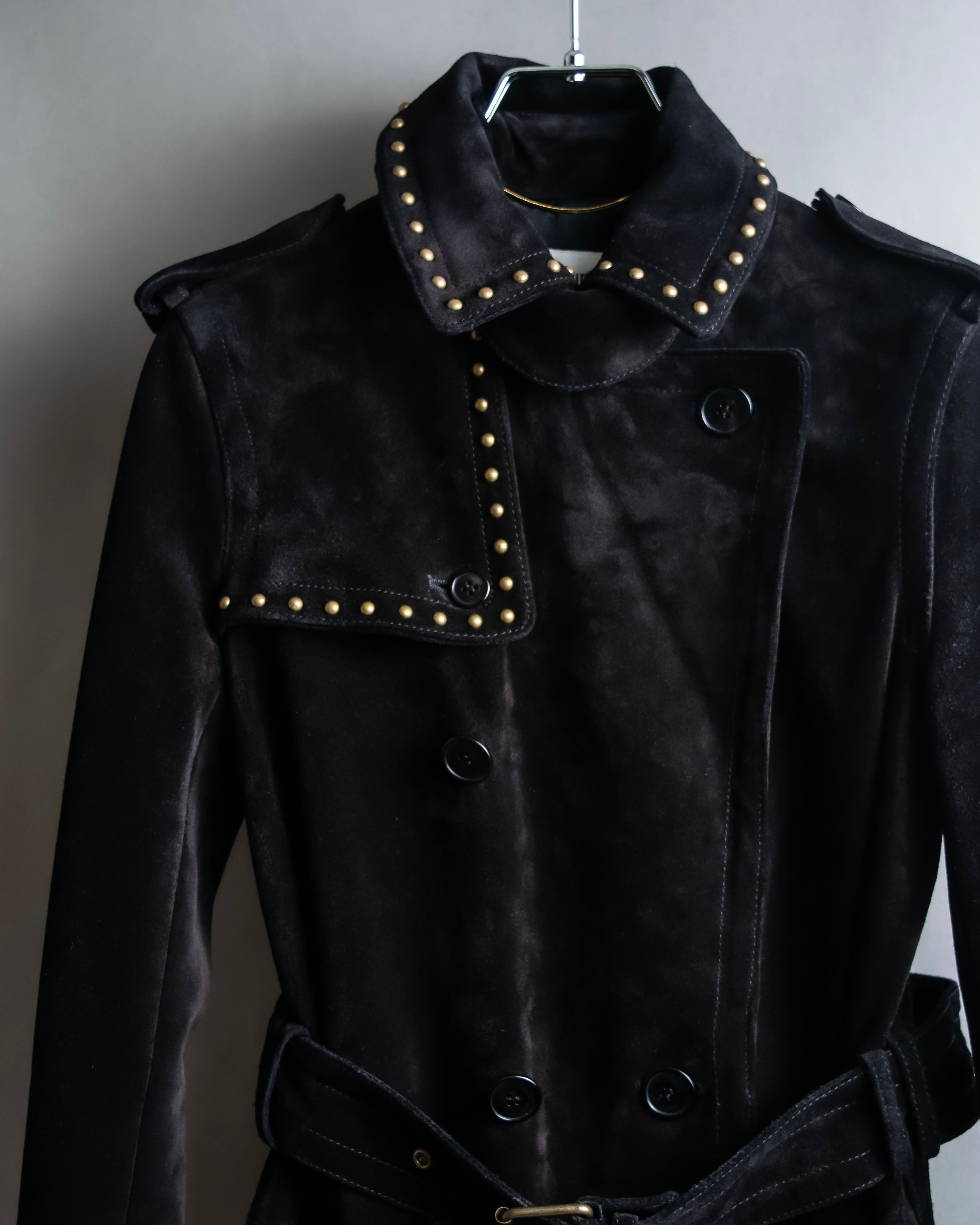 "Saint Laurent" 19AW gold studs design suede long coat