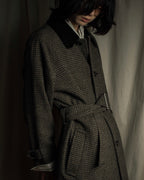 "tricot COMME des GARCONS" Leather collar design houndstooth pattern oversized long coat