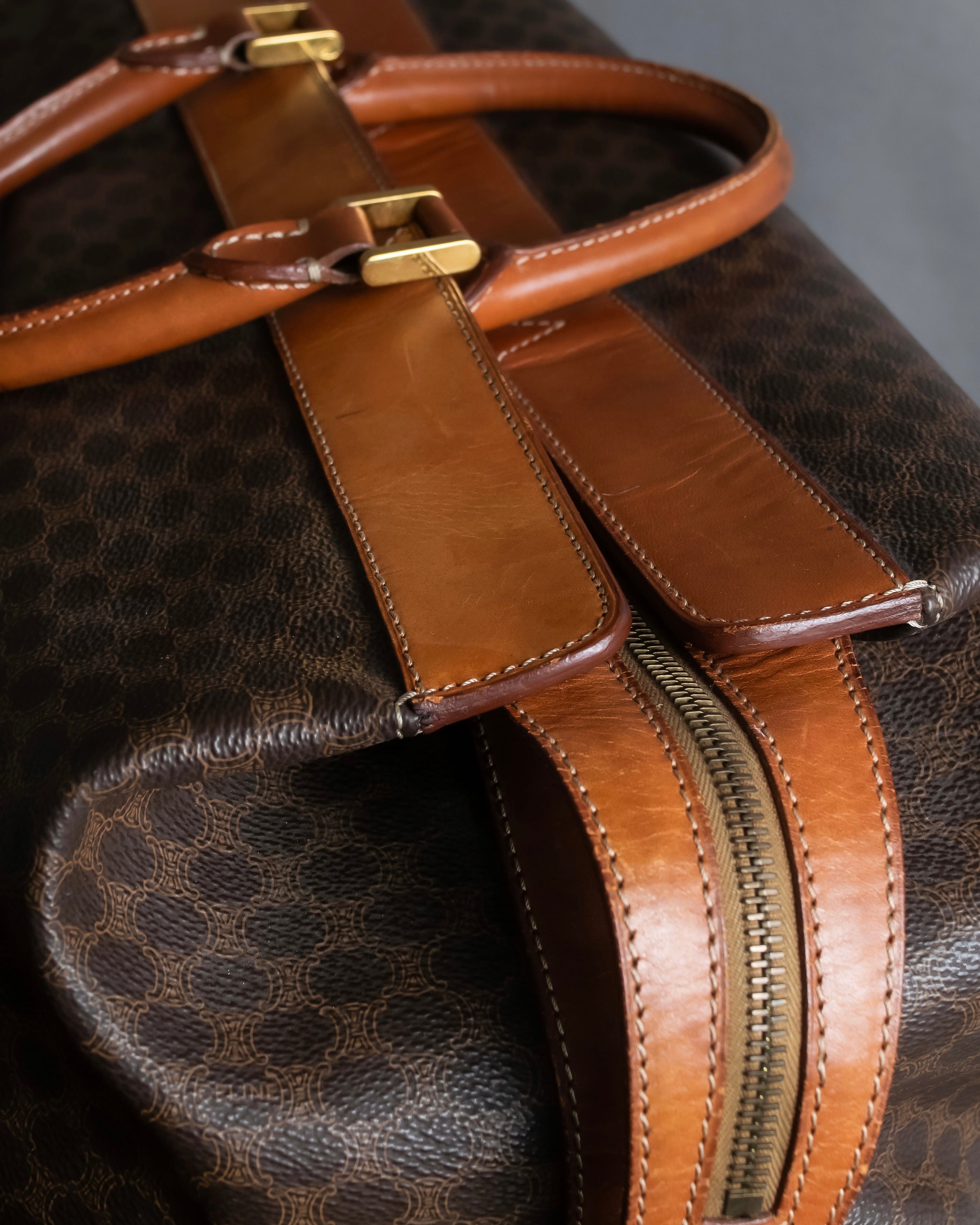 "CELINE" Macadam pattern leather combination boston bag