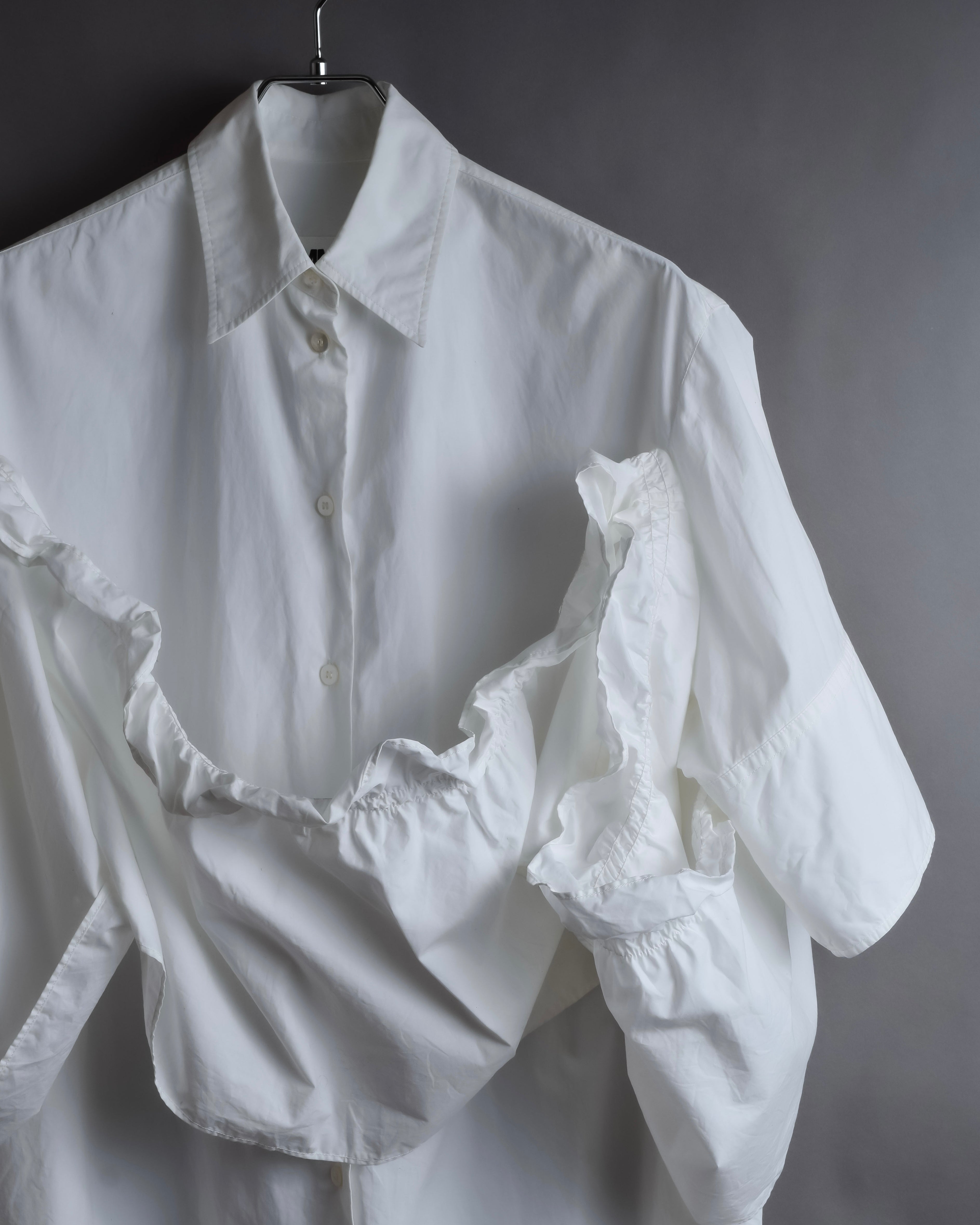 "MM6 MAISON MARGIELA" 20SS Frilled overlay cotton hybrid shirt