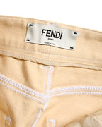 ウエスト内側に縫い付けられたFENDI ROMA・MADE IN ITALY表記のブランドタグ。ライトブラウンのコットンドリル生地とホワイトの内側ステッチも確認できるカット。