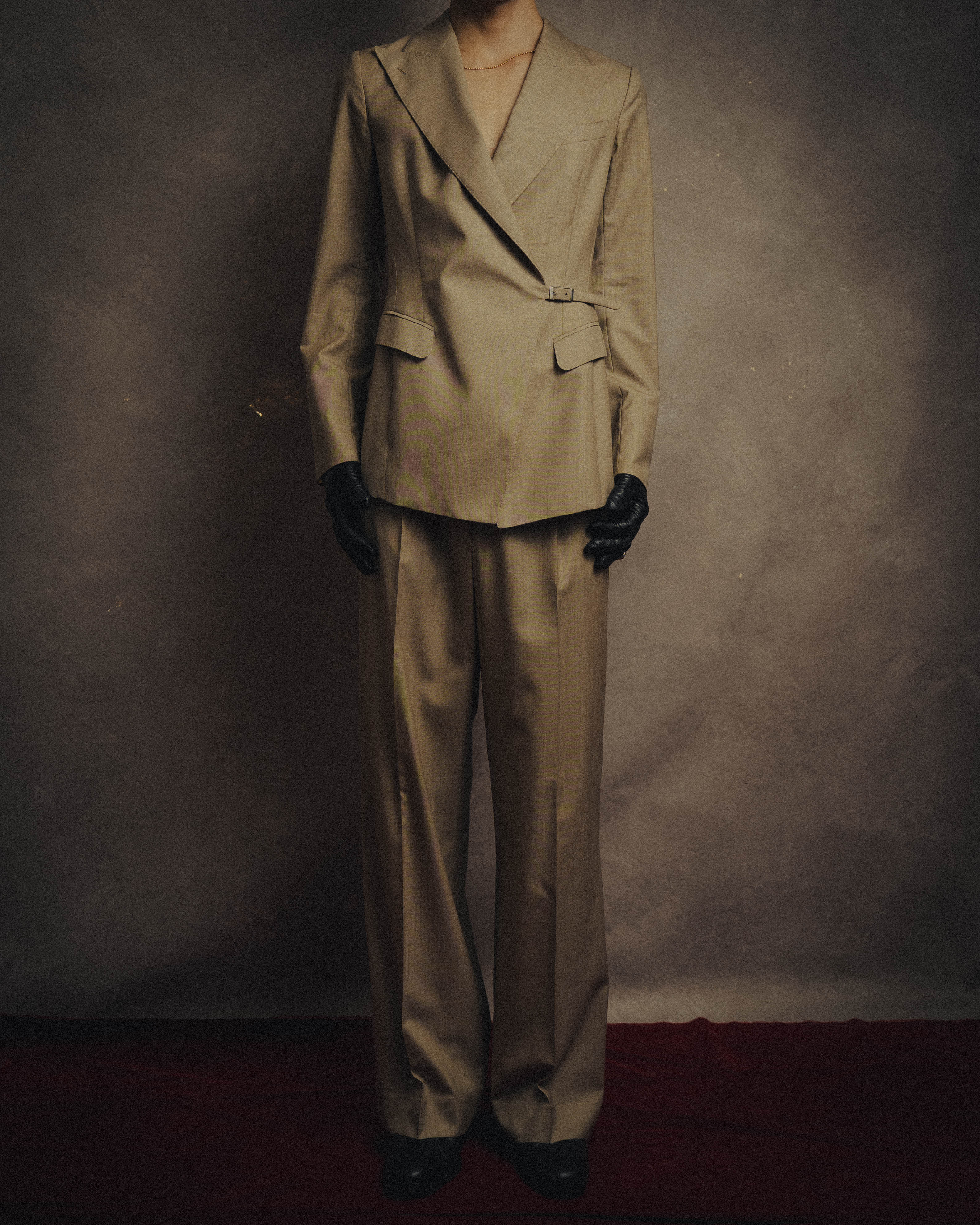-SPECIAL- "HERMÈS" 90's-00's Wool silk tailored asymmetrical setup suit