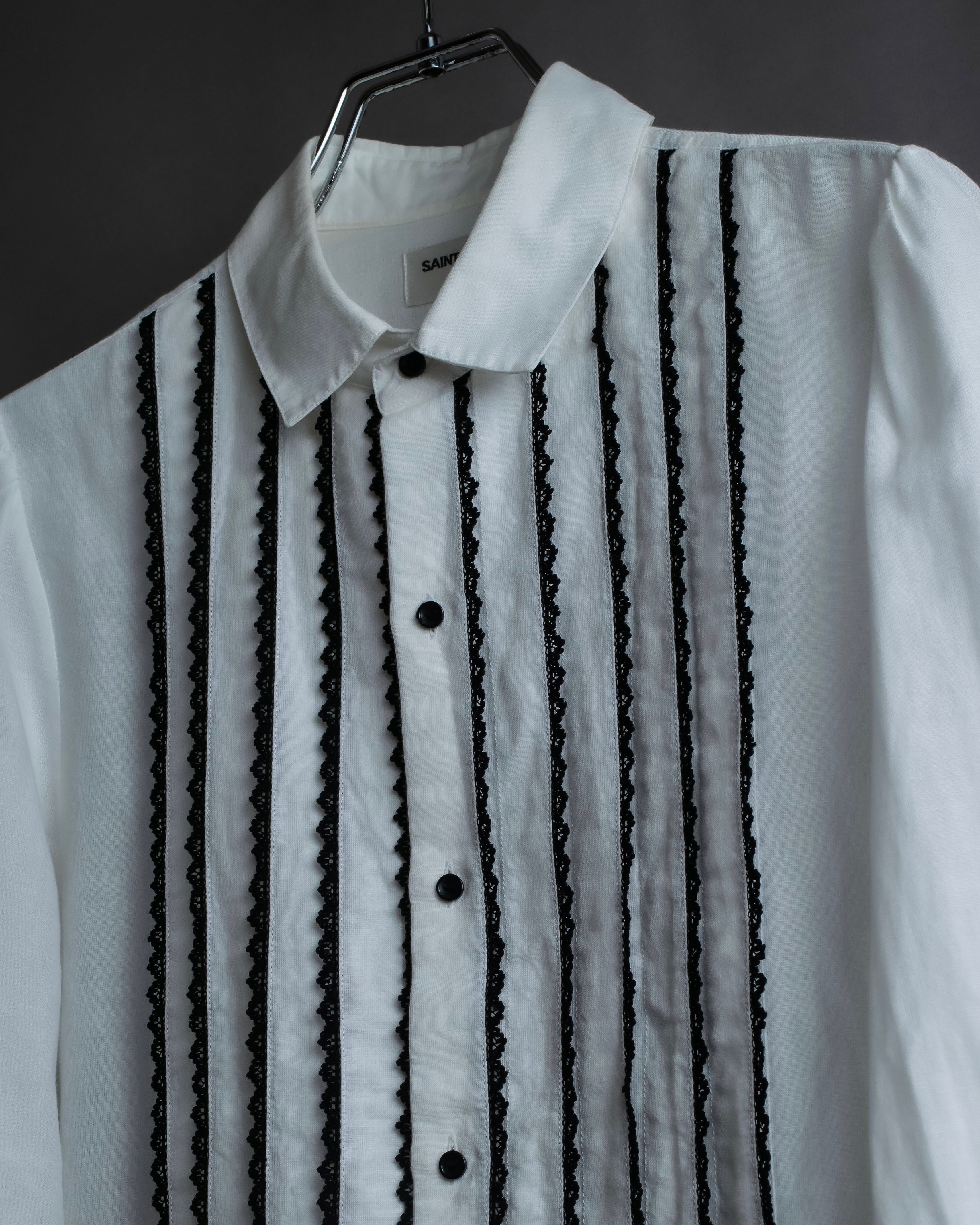 "Saint Laurent" 22SS Ribbon lace design tuxedo shirt