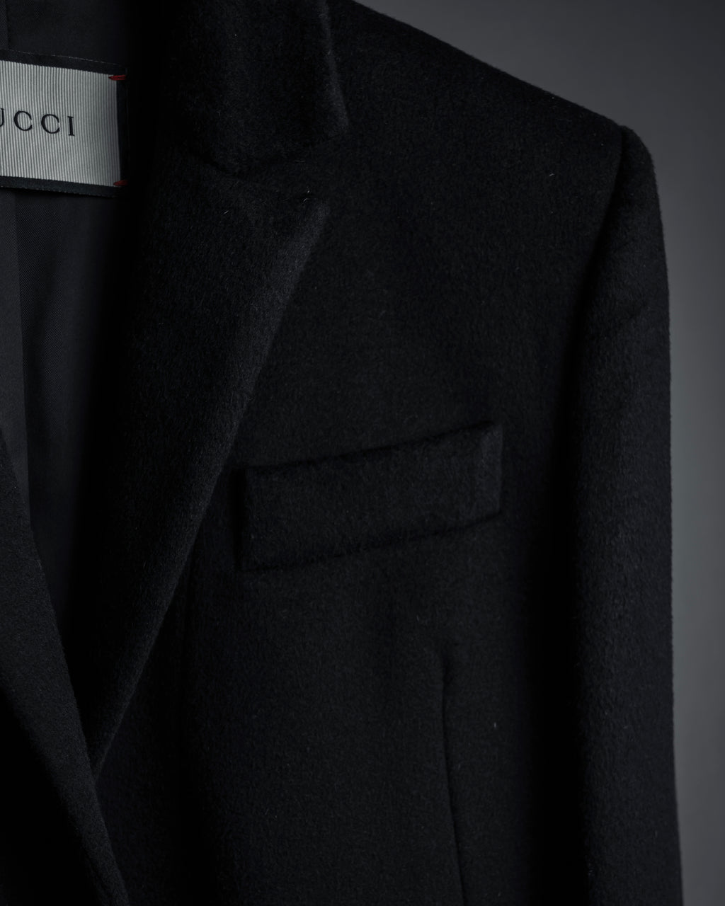 "GUCCI" Michele period solid black wool tailored coat