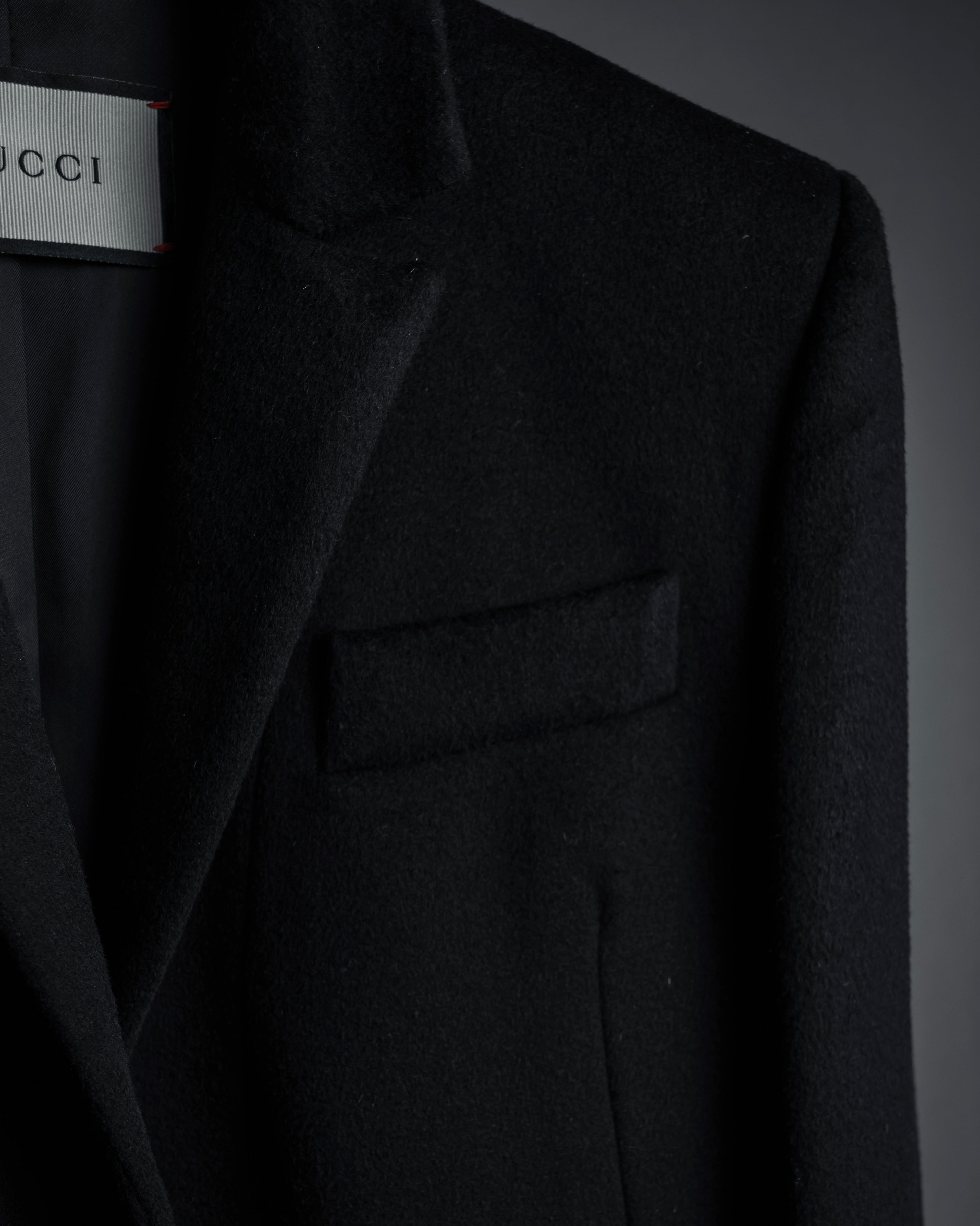 "GUCCI" Michele period solid black wool tailored coat