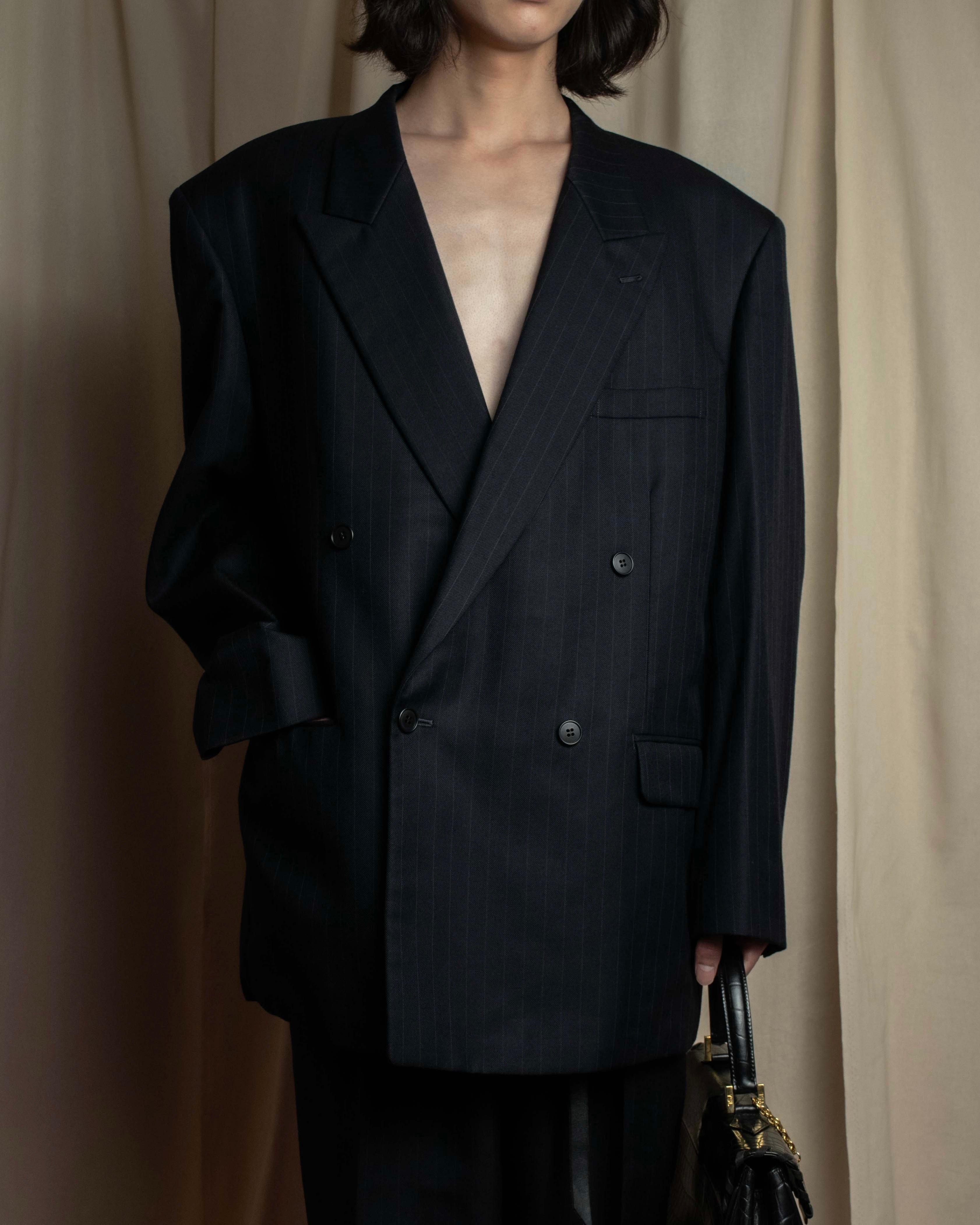 "YVES SAINT LAURENT" 00's shadow stripe pattern beautiful tailoring set up