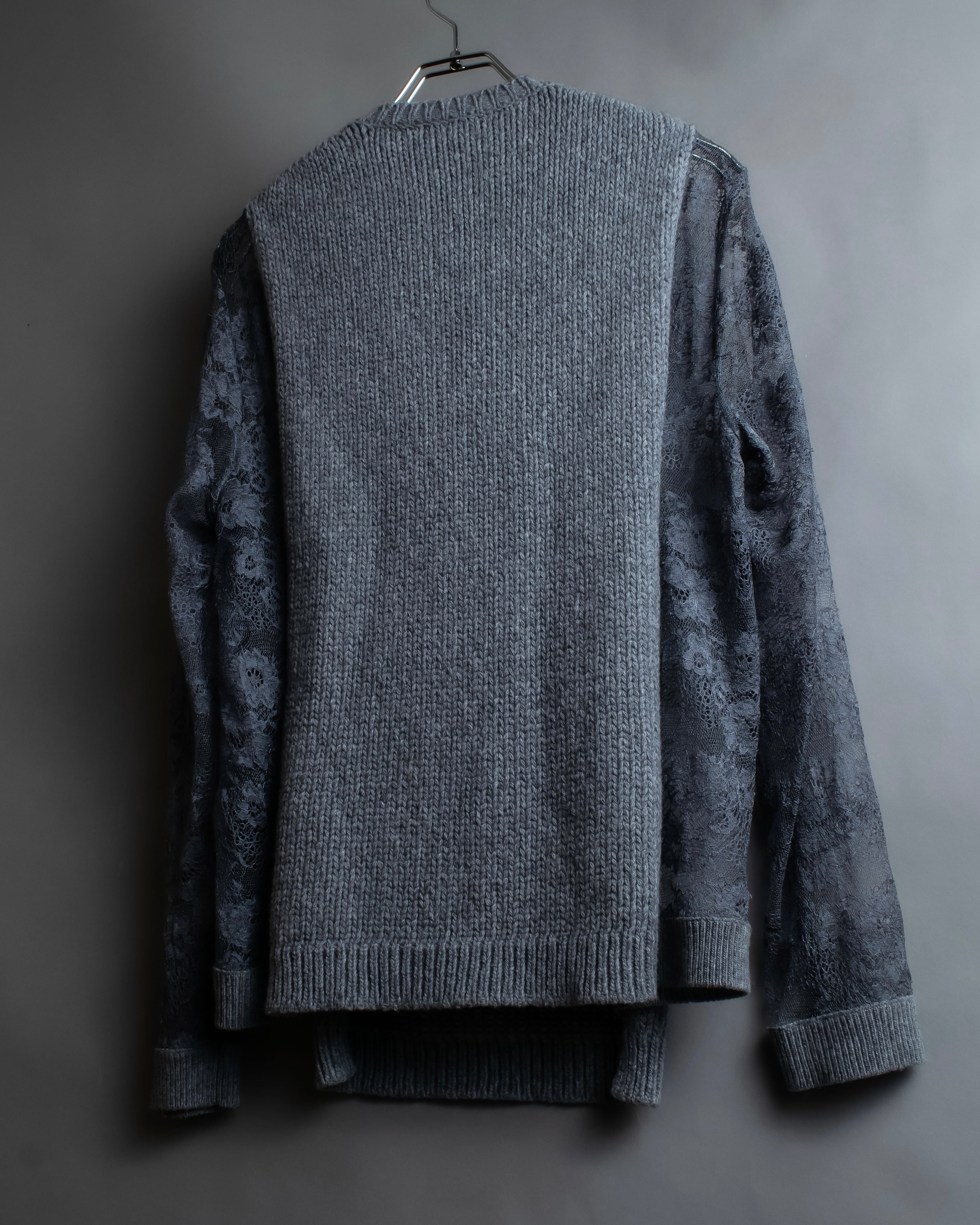 "VALENTINO" Floral lace cable knit docking design pullover