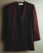 -SPECIAL- “Yves Saint Laurent“ 80's-90's Swiss fabric lurex stripe collarless long jacket