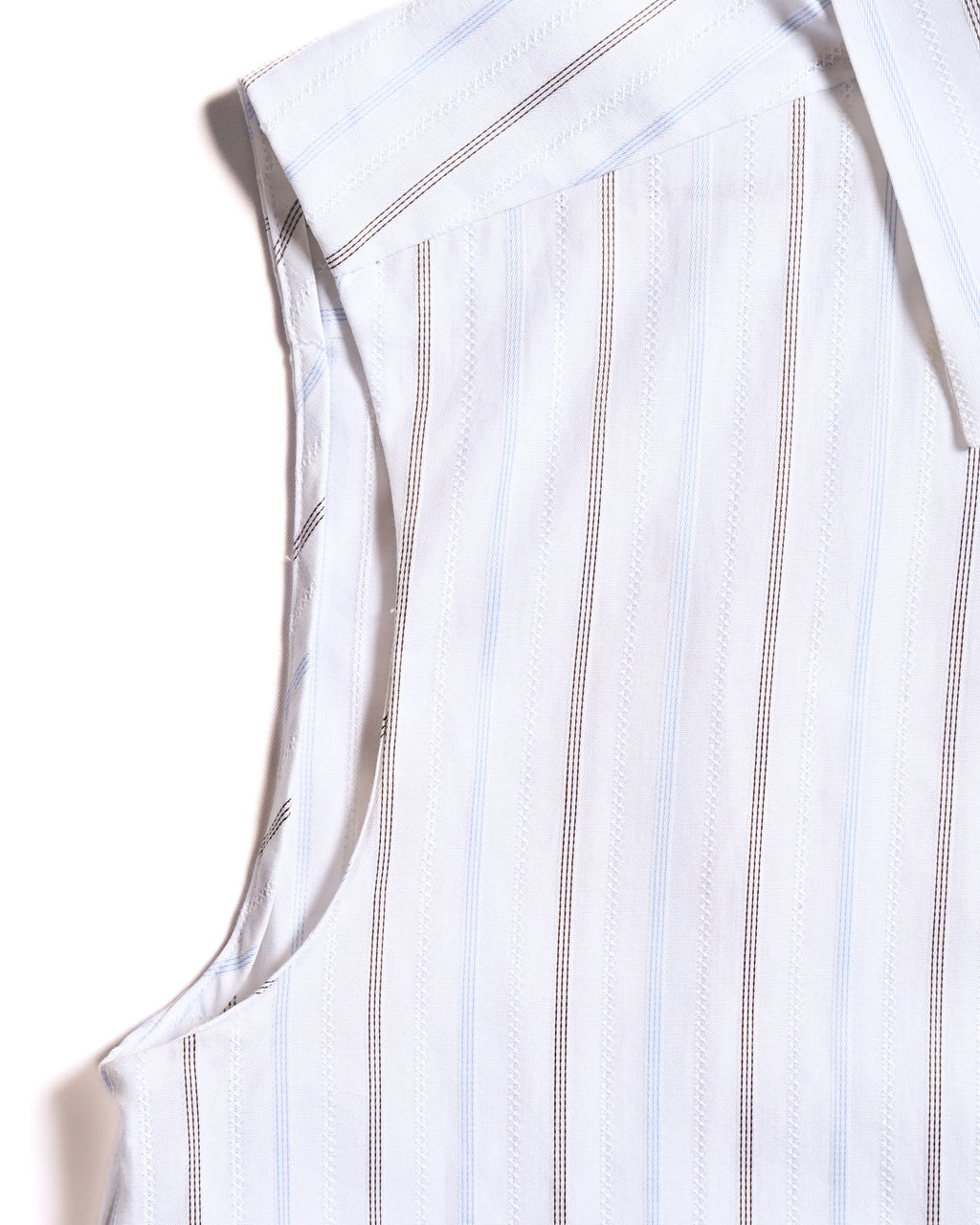 CHANEL/ 2003 Fly Front Design Striped No Sleeve Shirt White