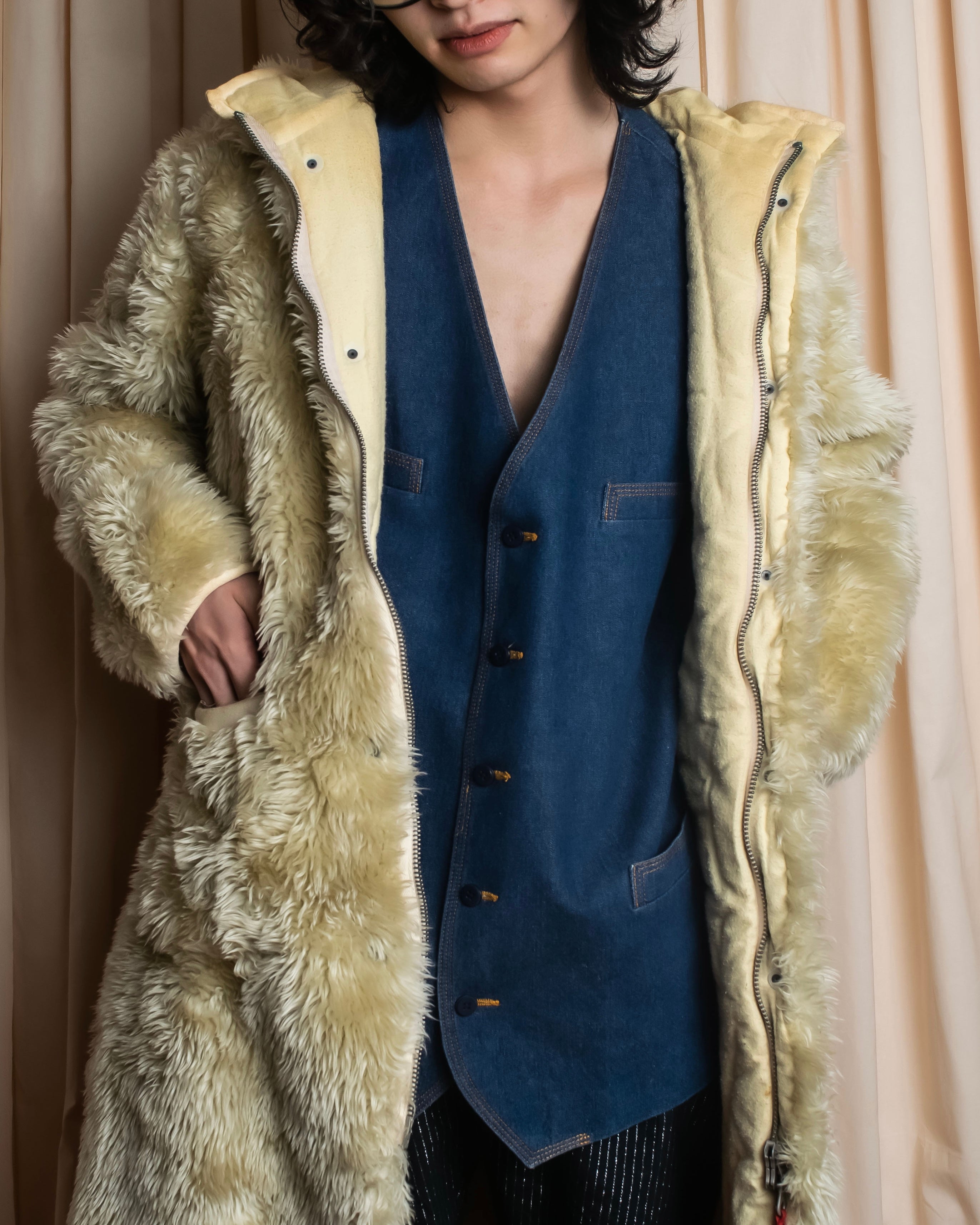 "Vintage stitch design denim vest"