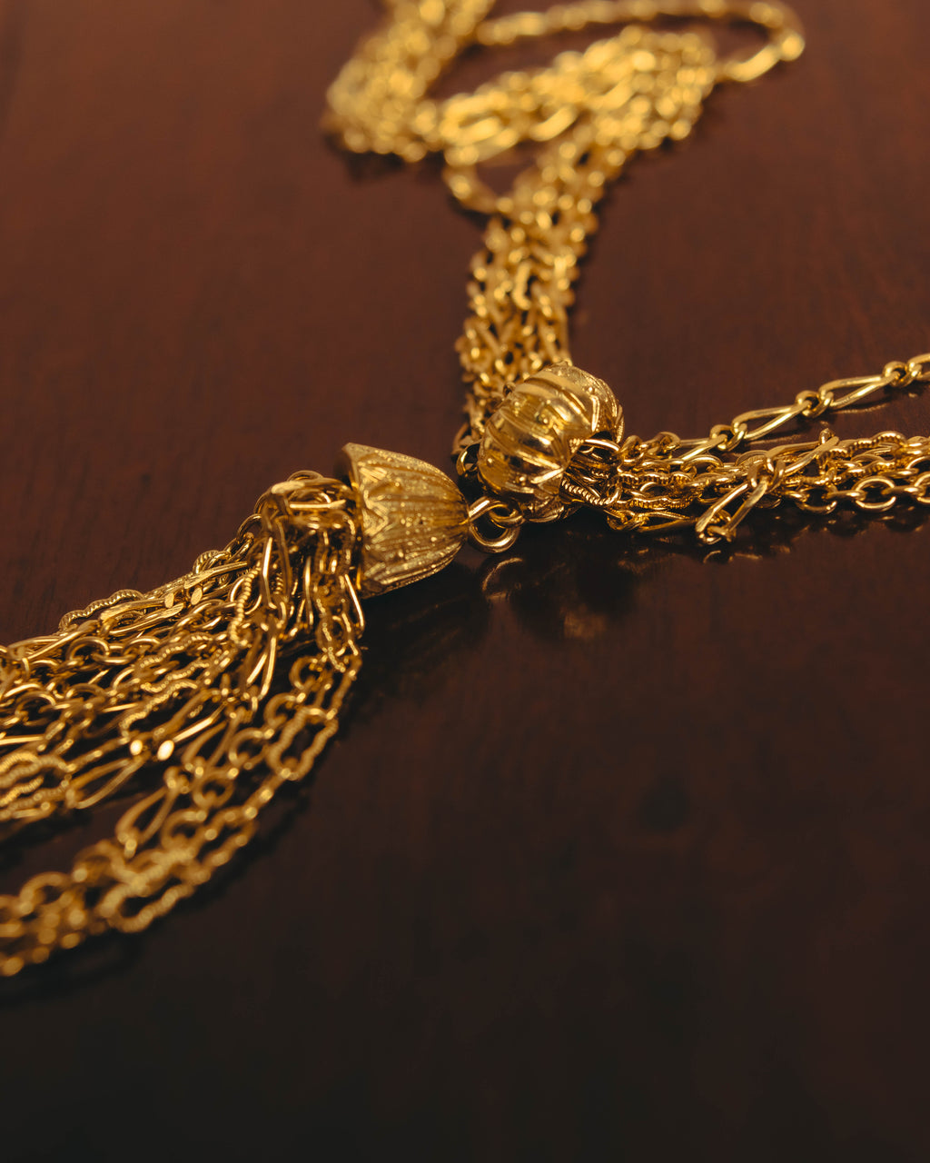 -SPECIAL- "Christian Dior" 80's-90's Multi-strand chain tassel gold necklace