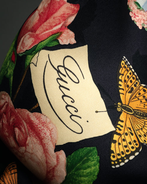 “GUCCI” 70’s-80’s Floral logo silk scarf