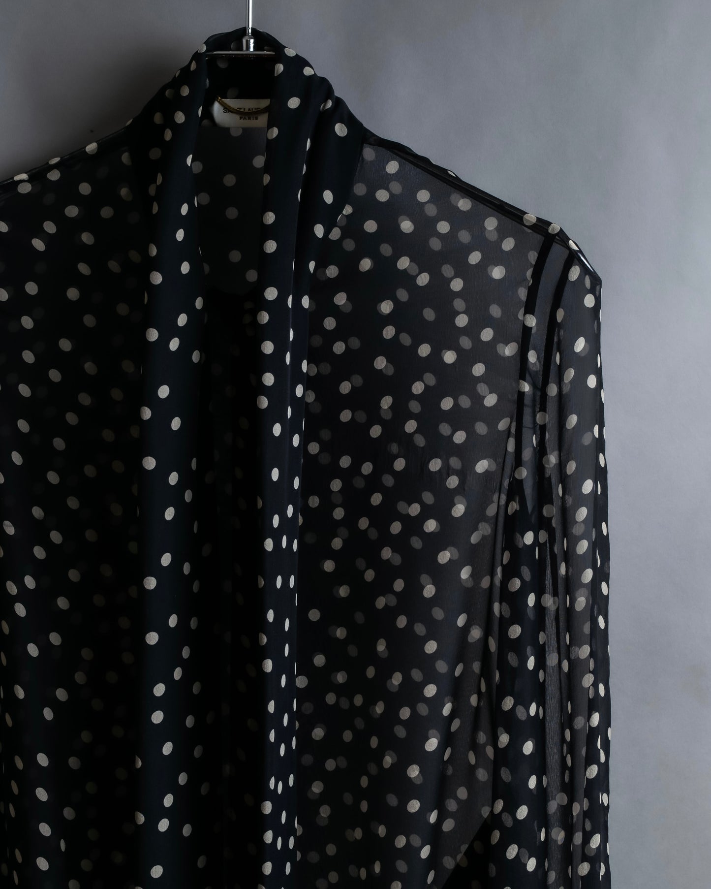 "Saint Laurent Paris 2020"
Ribbon detail polka dot pattern sheer shirt