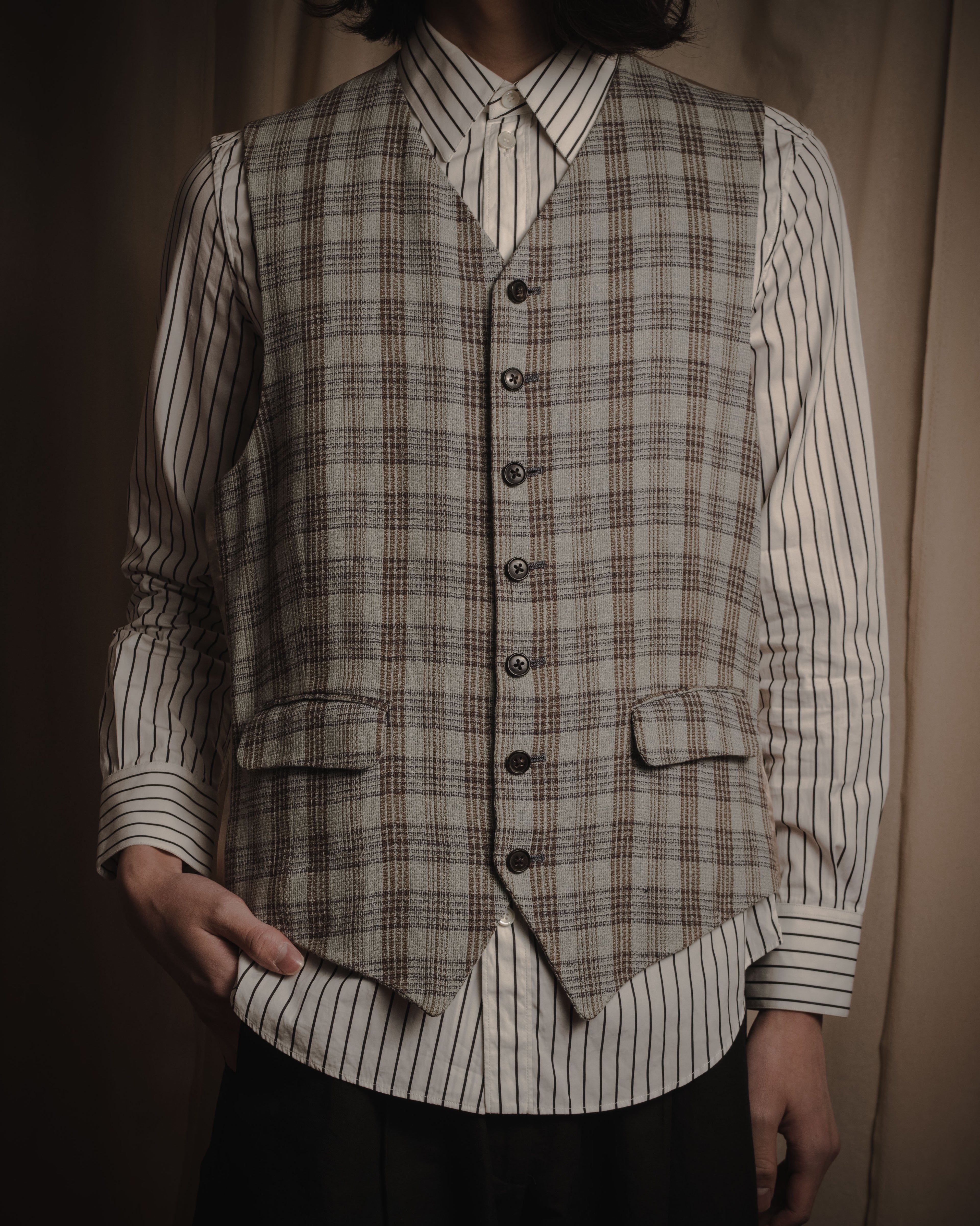 "HERMES" 90’s-00’s minimal plaid tailored vest