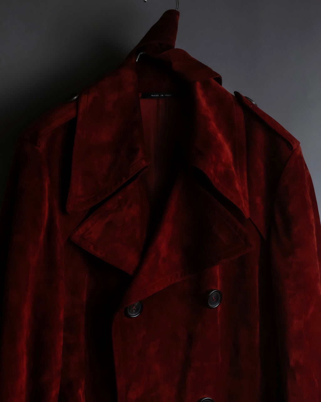 "GUCCI" 1990’s Tom Ford period deep red color suede long trench coat