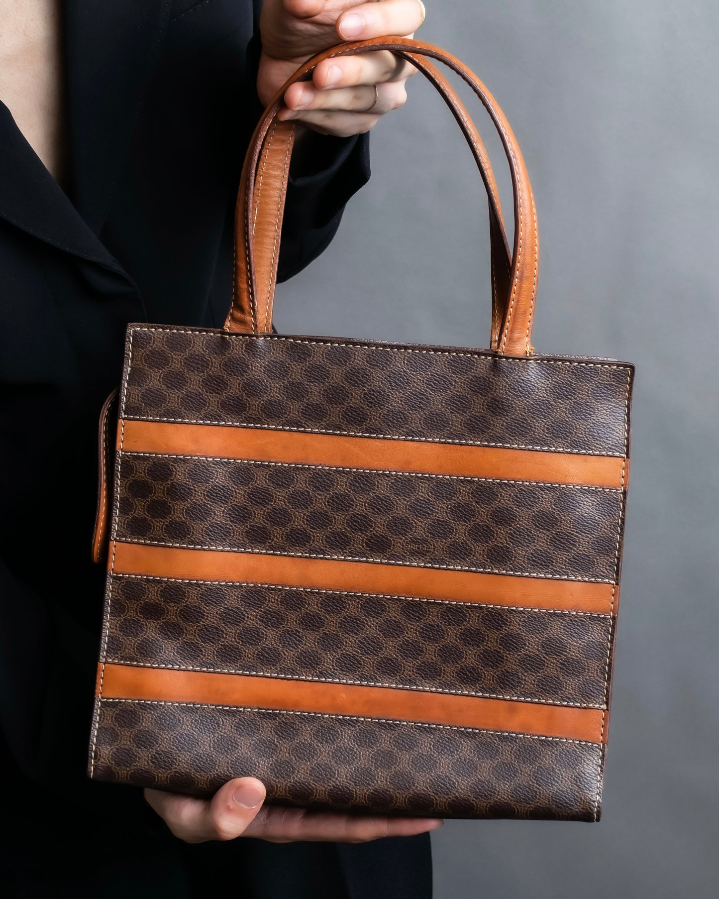 "CELINE" Macadam Pattern Three Line Handbag