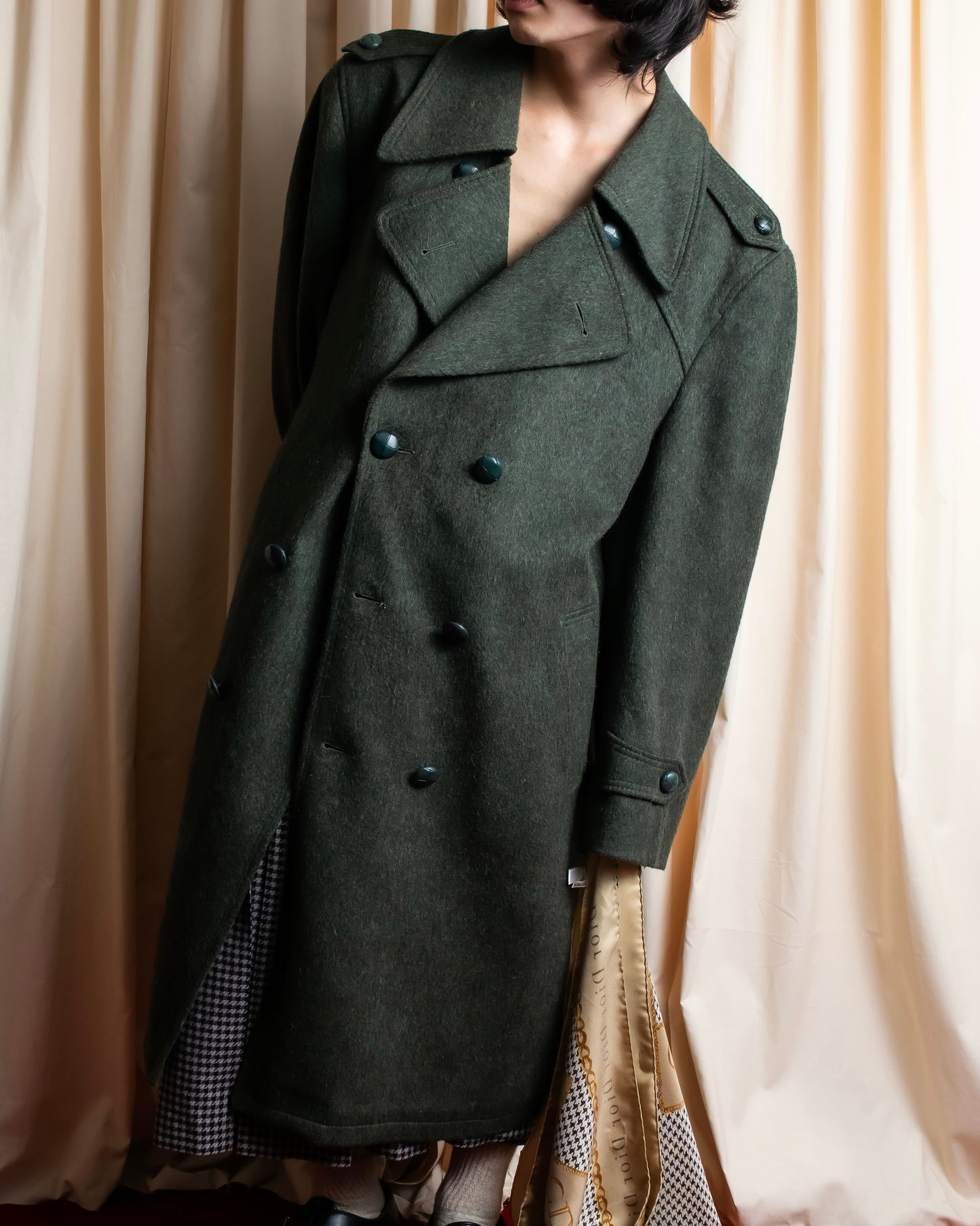 Vintage deep green colour military long coat