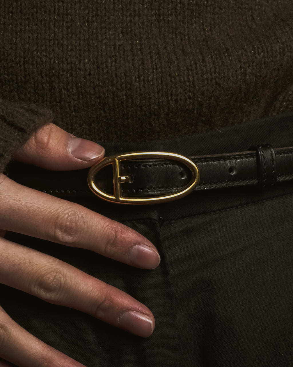 Cinturón de cuero con hebilla de motivo cadena de ancla "HERMES"