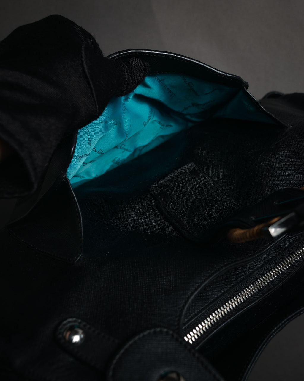 “Salvatore Ferragamo” 90’s-00’s wicker gancini leather handbag